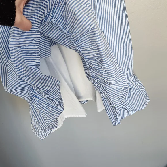 J Crew Midi Puff Sleeve White And Blue Striped Dress - Picture 5 of 11